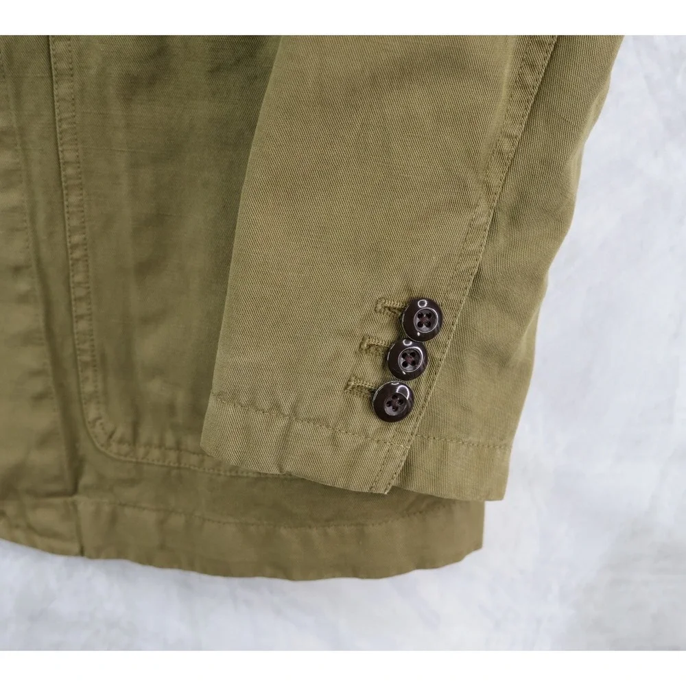 Wallace & Barnes Slim Fit Chore Blazer Mens 34S Olive Green Cotton Linen Jacket